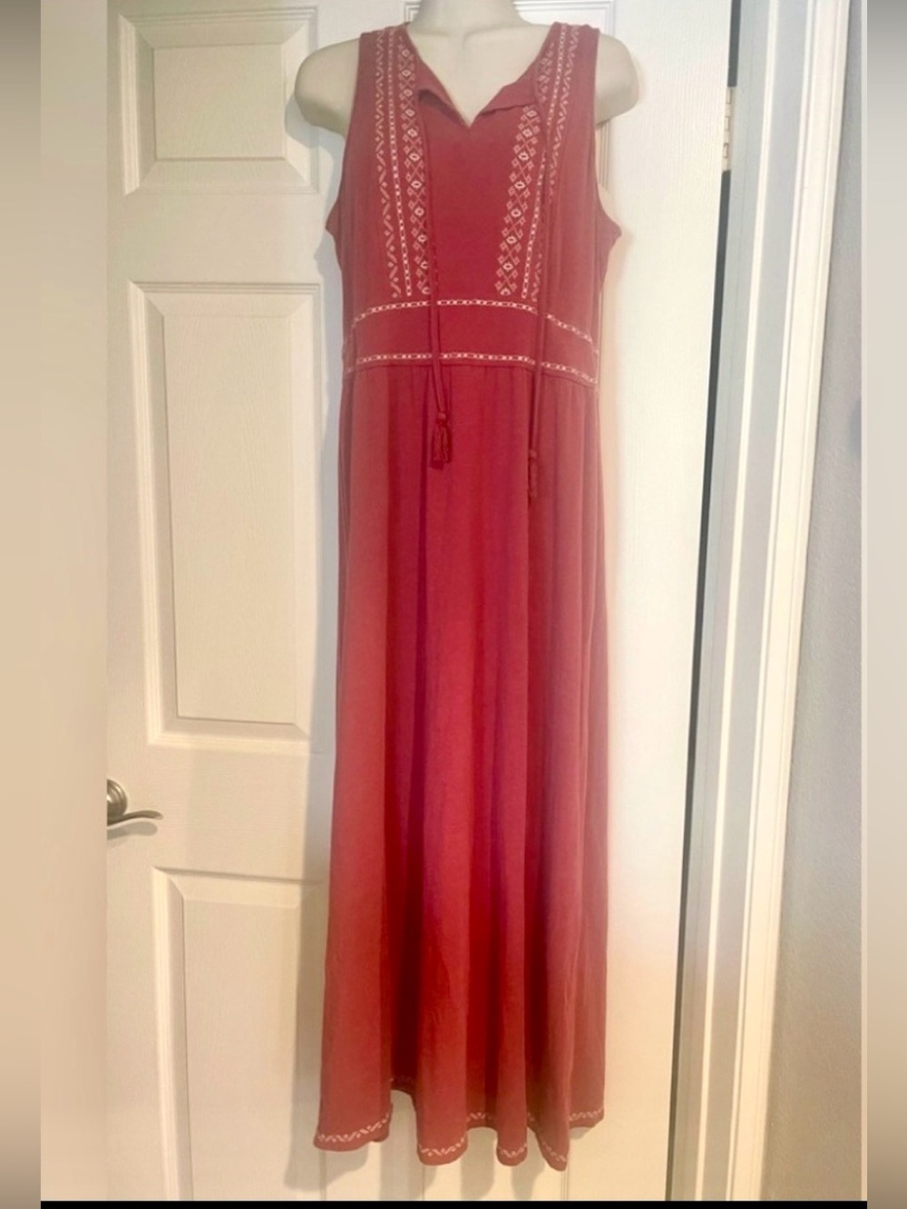Garnet Hill Terracotta Maxi Dress with Embroidery- Sz M